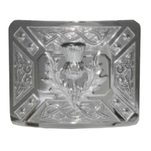 Image 1 of Celtic Dress Knotwork Thistle Chrome Mens Stylish Pewter Kilt Belt Buckle