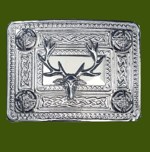 Image 0 of Celtic Knotwork Proud Stag Chrome Mens Stylish Pewter Kilt Belt Buckle