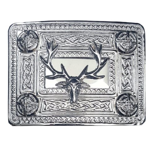 Image 1 of Celtic Knotwork Proud Stag Chrome Mens Stylish Pewter Kilt Belt Buckle