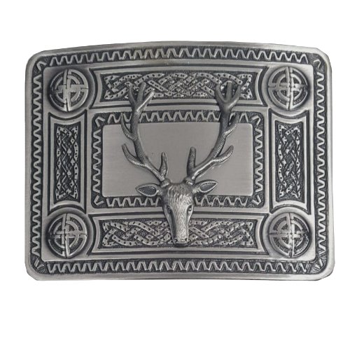 Image 1 of Celtic Knotwork Proud Stag Antique Mens Stylish Pewter Kilt Belt Buckle