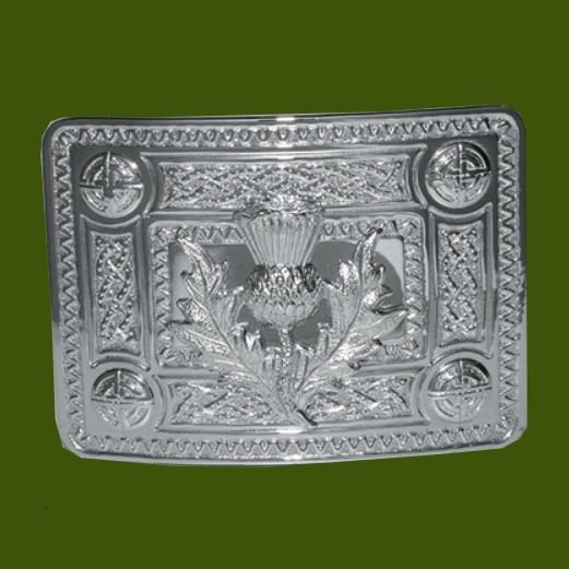 Image 0 of Celtic Knotwork Thistle Chrome Mens Stylish Pewter Kilt Belt Buckle