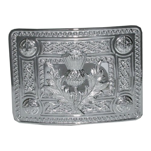 Image 1 of Celtic Knotwork Thistle Chrome Mens Stylish Pewter Kilt Belt Buckle