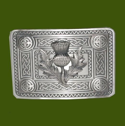 Image 0 of Celtic Knotwork Thistle Antique Mens Stylish Pewter Kilt Belt Buckle