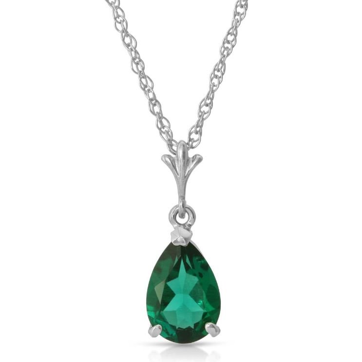 Image 1 of Green Emerald Pear Cut Teardrop Ladies 14K White Gold Pendant