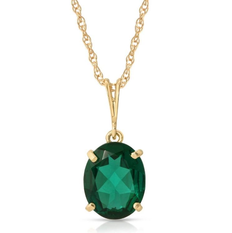 Image 1 of Green Emerald Oval Cut Ladies 14K Yellow Gold Pendant