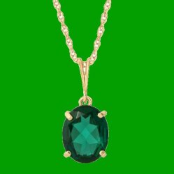 Green Emerald Oval Cut Ladies 14K Yellow Gold Pendant