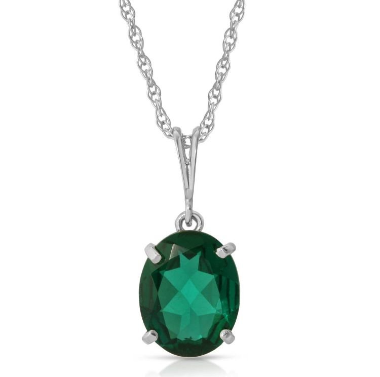 Image 1 of Green Emerald Oval Cut Ladies 14K White Gold Pendant