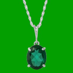 Green Emerald Oval Cut Ladies 14K White Gold Pendant