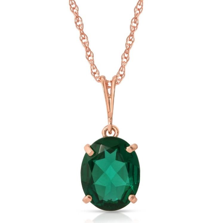 Image 1 of Green Emerald Oval Cut Ladies 14K Rose Gold Pendant