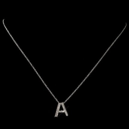 Image 1 of A Initial Letter Monogram Cubic Zirconia Crystal Sterling Silver Necklace 