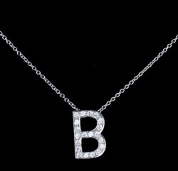 B Initial Letter Monogram Cubic Zirconia Crystal Sterling Silver Necklace 