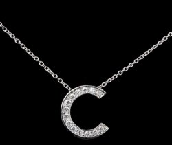 C Initial Letter Monogram Cubic Zirconia Crystal Sterling Silver Necklace 