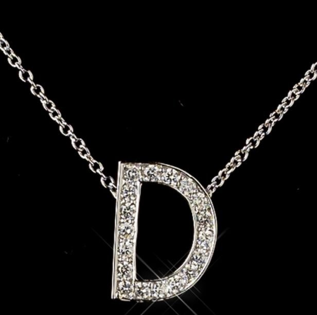 Image 0 of D Initial Letter Monogram Cubic Zirconia Crystal Sterling Silver Necklace 