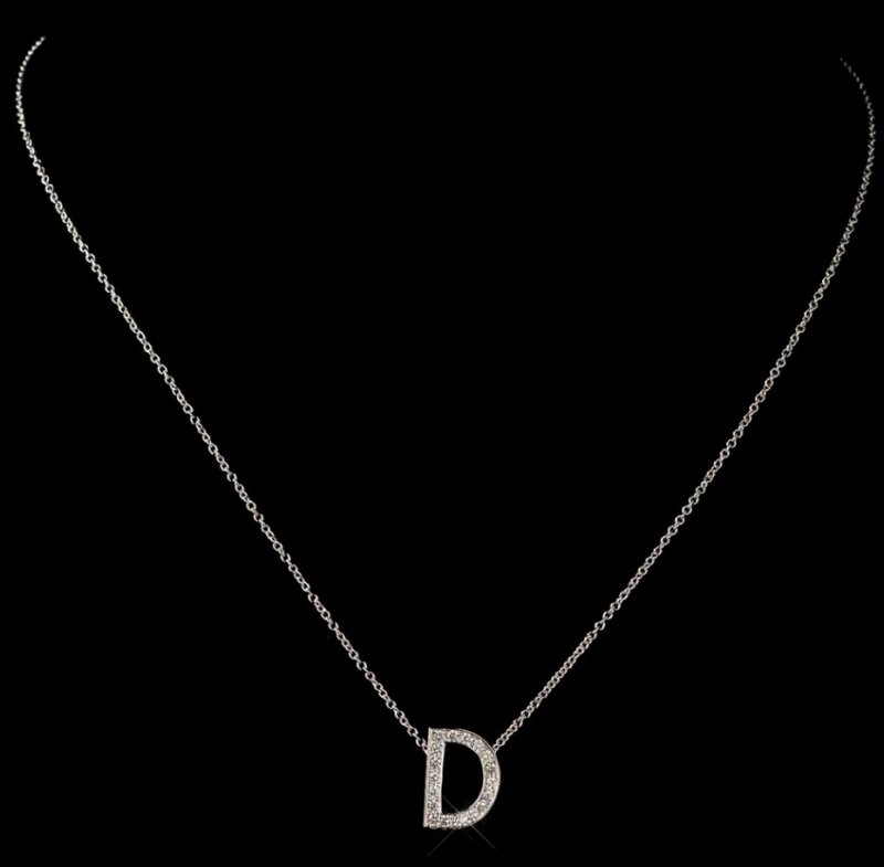 Image 1 of D Initial Letter Monogram Cubic Zirconia Crystal Sterling Silver Necklace 