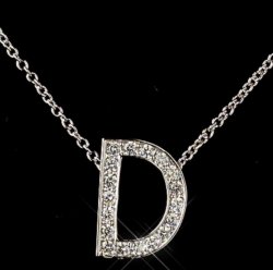 D Initial Letter Monogram Cubic Zirconia Crystal Sterling Silver Necklace 