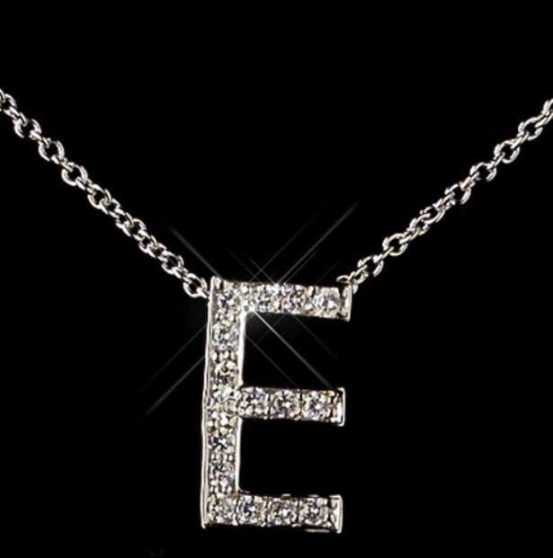 Image 0 of E Initial Letter Monogram Cubic Zirconia Crystal Sterling Silver Necklace 