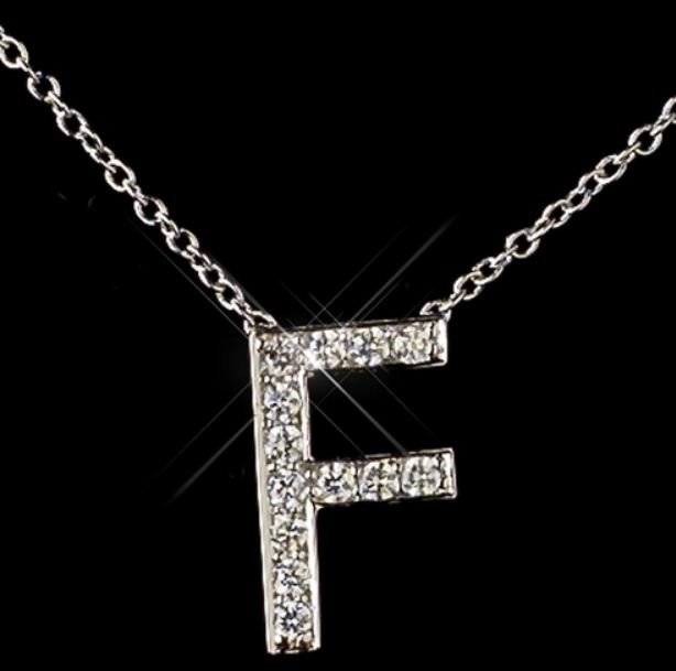 Image 0 of F Initial Letter Monogram Cubic Zirconia Crystal Sterling Silver Necklace 