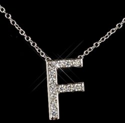 F Initial Letter Monogram Cubic Zirconia Crystal Sterling Silver Necklace 