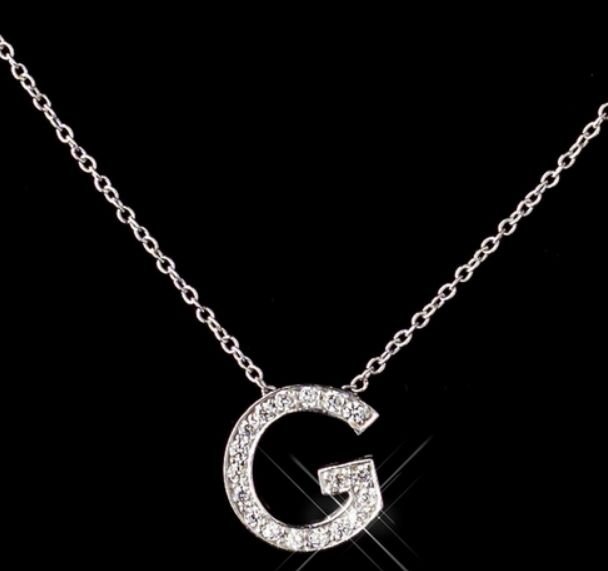 Image 0 of G Initial Letter Monogram Cubic Zirconia Crystal Sterling Silver Necklace 