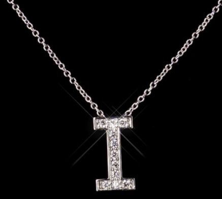 Image 0 of I Initial Letter Monogram Cubic Zirconia Crystal Sterling Silver Necklace 