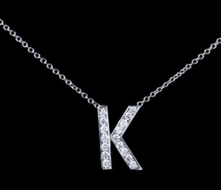 Image 0 of K Initial Letter Monogram Cubic Zirconia Crystal Sterling Silver Necklace 