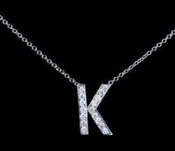 K Initial Letter Monogram Cubic Zirconia Crystal Sterling Silver Necklace 