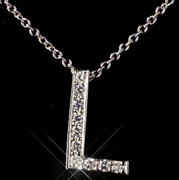 Image 0 of L Initial Letter Monogram Cubic Zirconia Crystal Sterling Silver Necklace 