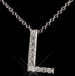 L Initial Letter Monogram Cubic Zirconia Crystal Sterling Silver Necklace 