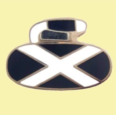 Image 0 of Curling Stone Saltire Flag Small Enamel Badge Lapel Pin Set x 3
