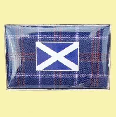 Image 0 of Blue Tartan Saltire Flag Rectangular Enamel Badge Lapel Pin Set x 3