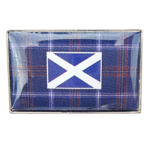 Image 1 of Blue Tartan Saltire Flag Rectangular Enamel Badge Lapel Pin Set x 3