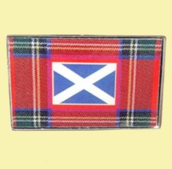 Red Tartan Saltire Flag Rectangular Enamel Badge Lapel Pin Set x 3