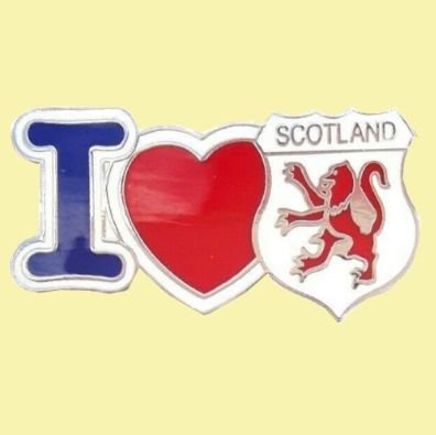 Image 0 of I Heart Scotland Lion Rampant Shield Enamel Badge Lapel Pin Set x 3