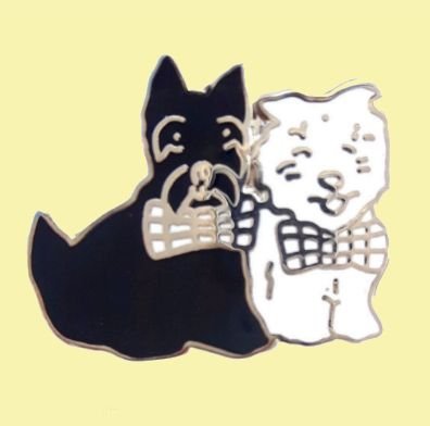 Image 0 of Black And White Scottish Dogs Enamel Badge Lapel Pin Set x 3