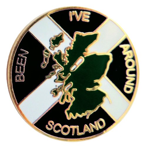 Image 1 of Ive Been Around Scotland Map Saltire Round Enamel Badge Lapel Pin Set x 3