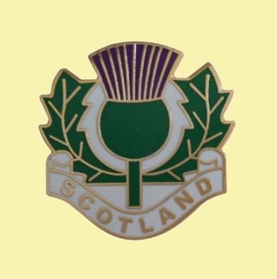 Image 0 of Scotland Thistle Flower White Background Enamel Badge Lapel Pin Set x 3