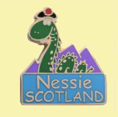Image 0 of Nessie Scotland Loch Ness Monster Themed Enamel Badge Lapel Pin Set x 3