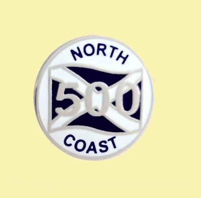 Image 0 of North Coast 500 Saltire Flag Round Enamel Badge Lapel Pin Set x 3