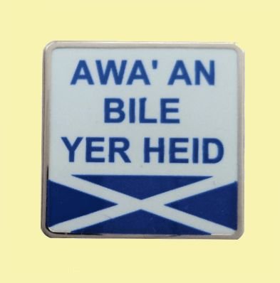 Image 0 of Awa An Bile Yer Heid Saltire Flag Slang Enamel Badge Lapel Pin Set x 3