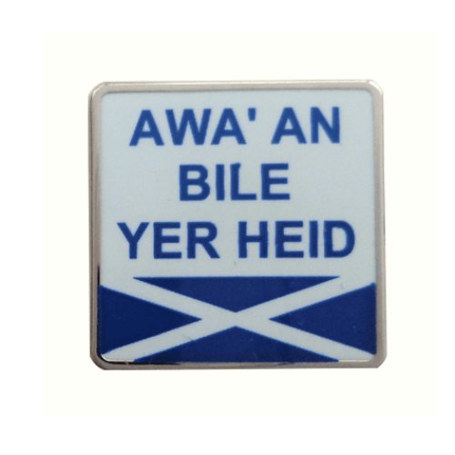 Image 1 of Awa An Bile Yer Heid Saltire Flag Slang Enamel Badge Lapel Pin Set x 3
