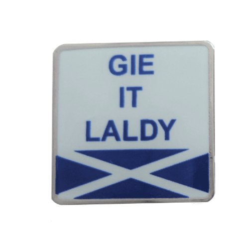 Image 1 of Gie It Laldy Saltire Flag Slang Enamel Badge Lapel Pin Set x 3