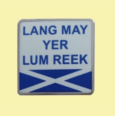Image 0 of Lang May Yer Lum Reek Saltire Flag Slang Enamel Badge Lapel Pin Set x 3
