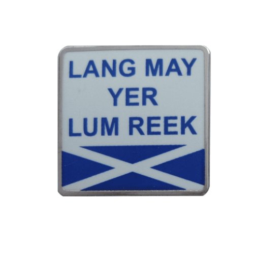 Image 1 of Lang May Yer Lum Reek Saltire Flag Slang Enamel Badge Lapel Pin Set x 3