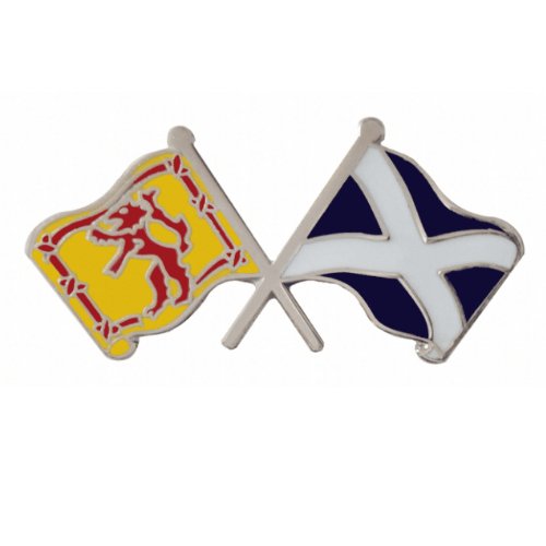 Image 1 of Lion Rampant Saltire Crossed Flags Friendship Enamel Lapel Pin Set x 3