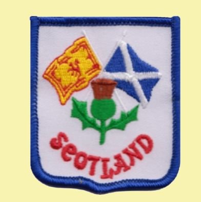 Image 0 of Scotland Lion Saltire Flags Thistle Shield Embroidered Cloth Patch Set x 3