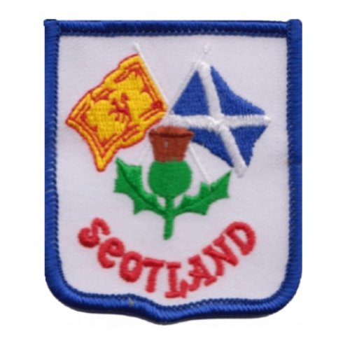 Image 1 of Scotland Lion Saltire Flags Thistle Shield Embroidered Cloth Patch Set x 3