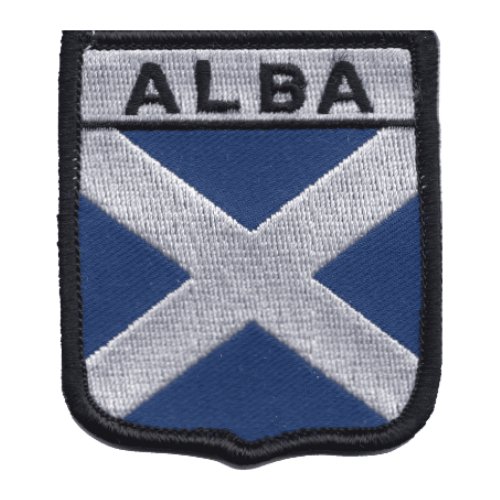 Image 1 of Alba Saltire Flag Shield Embroidered Cloth Patch Set x 3