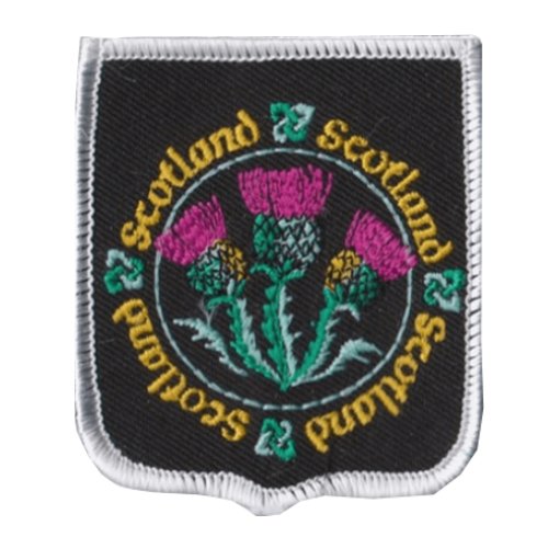 Image 1 of Scotland Thistles Flag Shield Embroidered Cloth Patch Set x 3
