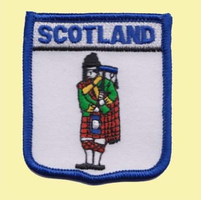 Image 0 of Scotland Bagpiper White Shield Embroidered Cloth Patch Set x 3