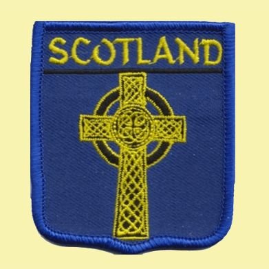 Image 0 of Scotland Celtic Cross Blue Shield Embroidered Cloth Patch Set x 3